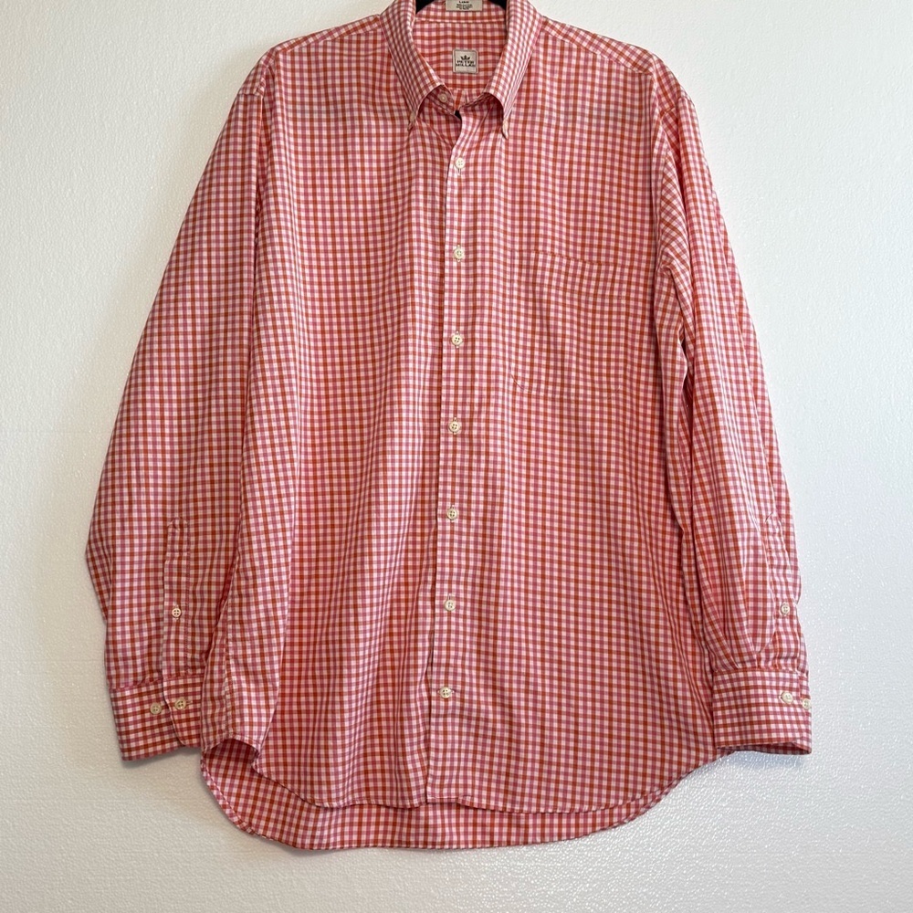 Peter Millar Crown Cotton Gingham Button Down Shirt Orange White Size L